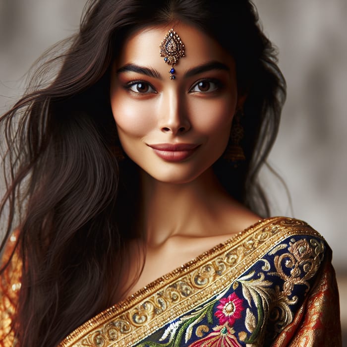 Elegant South Asian Woman in Traditional Saree