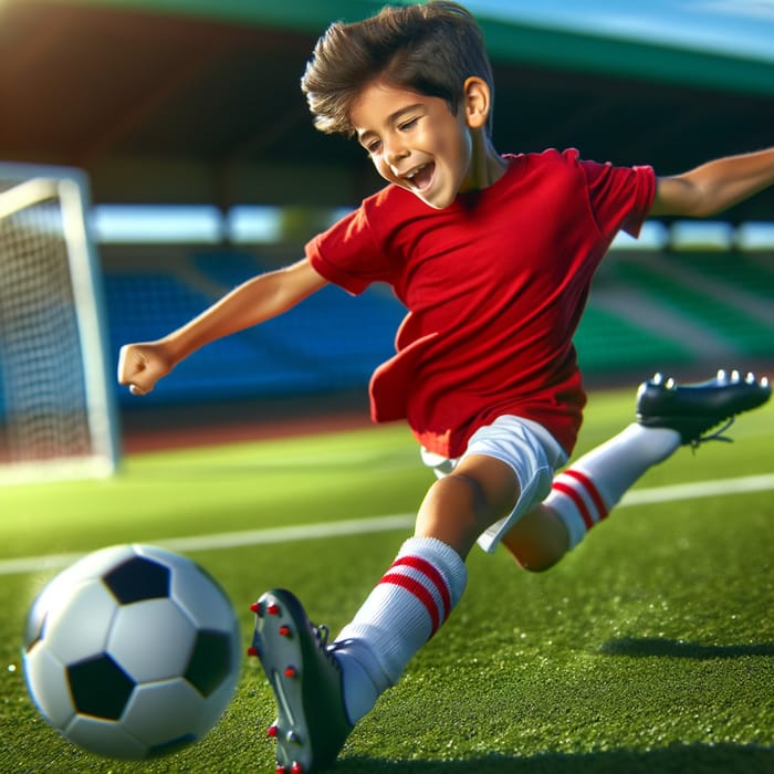 Exciting Soccer Play by a Young Boy