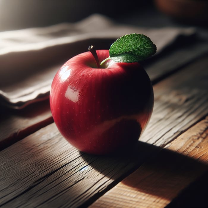 Delicious Red Apple on Wooden Table | Freshness and Vibrancy Captured