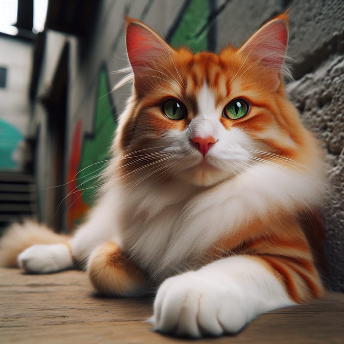 Playful Orange Cat in Urban Environment