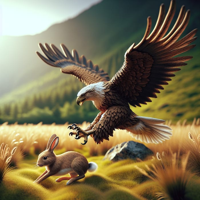 Majestic Eagle Hunting Rabbit - Realistic Wildlife Photography