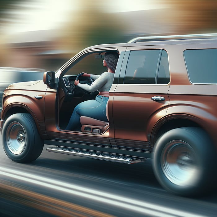 Chubby Woman Driving Brown Car