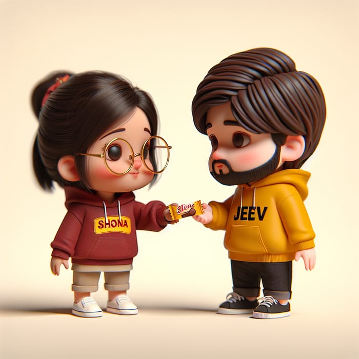 Cute Short Girl & Boy Cartoon in Personalized Hoodies