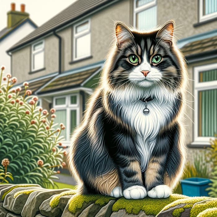 Majestic Black and White Cat on Garden Wall Majestic Black and White Cat on Garden Wall
