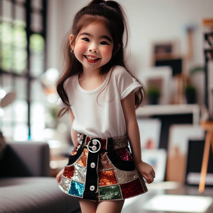 Adorable Asian Girl: Joyful Style in Vibrant Ultra Mini Skirt