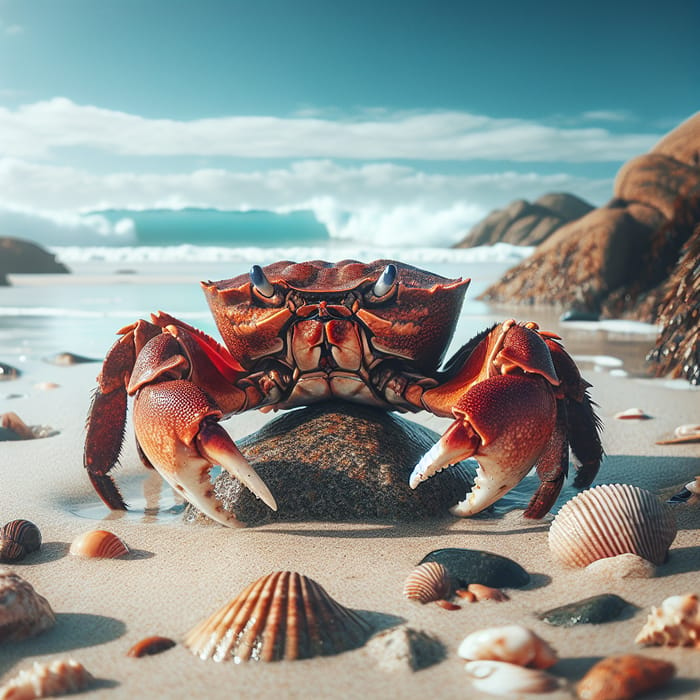 Rusty Orange Crab - A Wild Creature on Sandy Beach