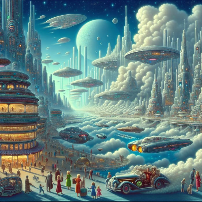 Retro Sci-Fi Universe - Mesmerizing Scene with Futuristic Elements