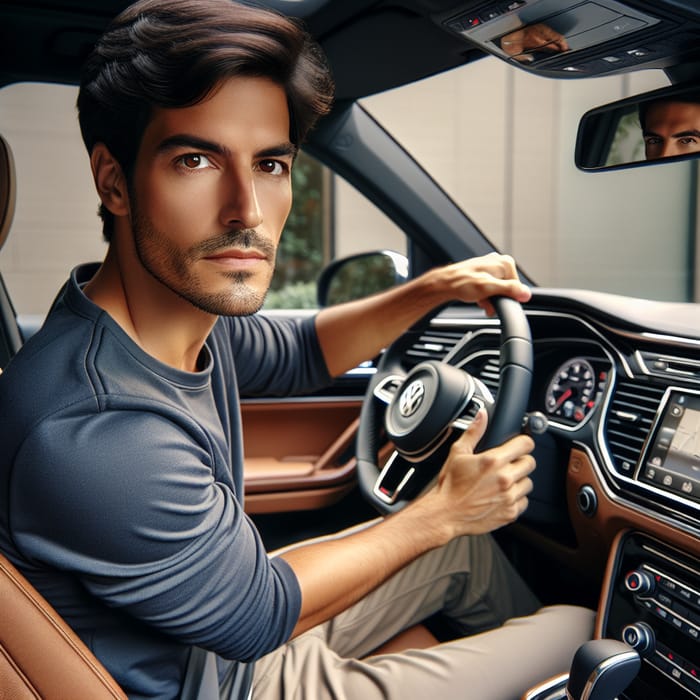 Brown-Eyed Guy Driving Volkswagen Touareg - Stylish and Modern