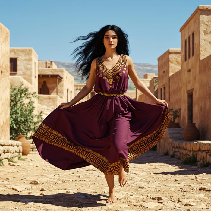 Greek Style Woman Running in Medieval Dress