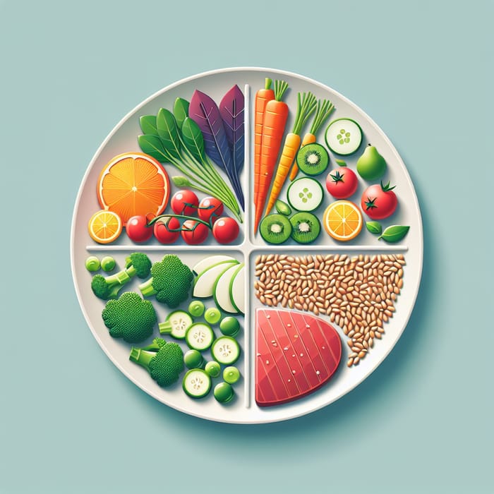 Healthy Plate: 50% Veggies & Fruits, 25% Lean Protein, 25% Whole Grains