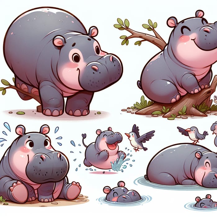 Cute and Whimsical Hippo Poses | Vector Illustrations