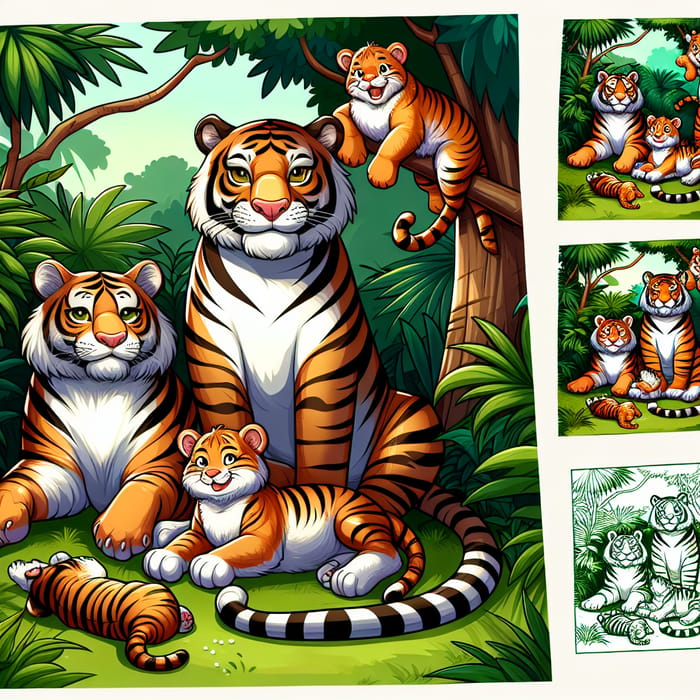 Captivating Tiger Family Illustration | Vector Art for Forest Scene