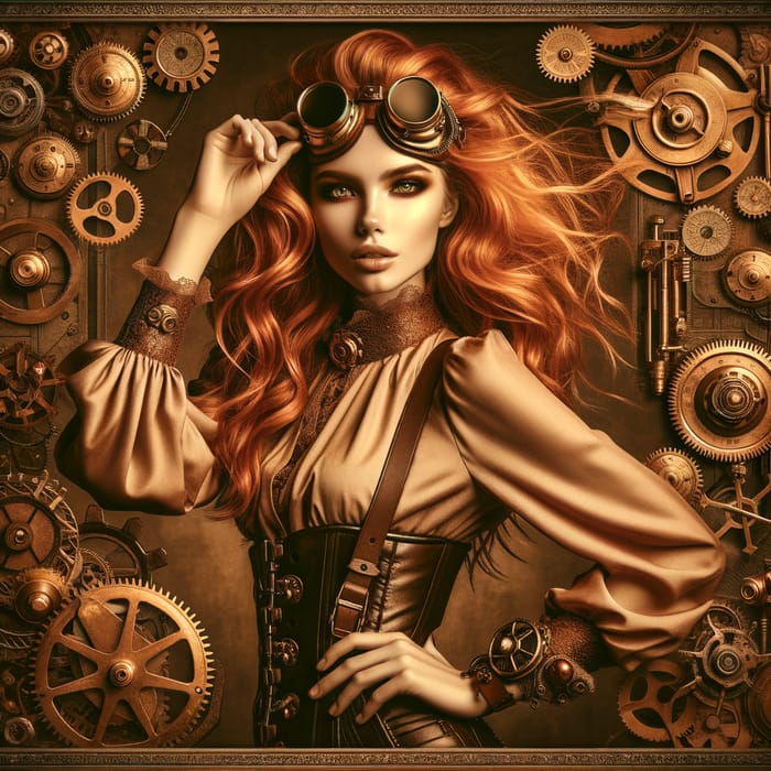 Steampunk Portrait of Red-Haired Woman | Industrial Fantasy