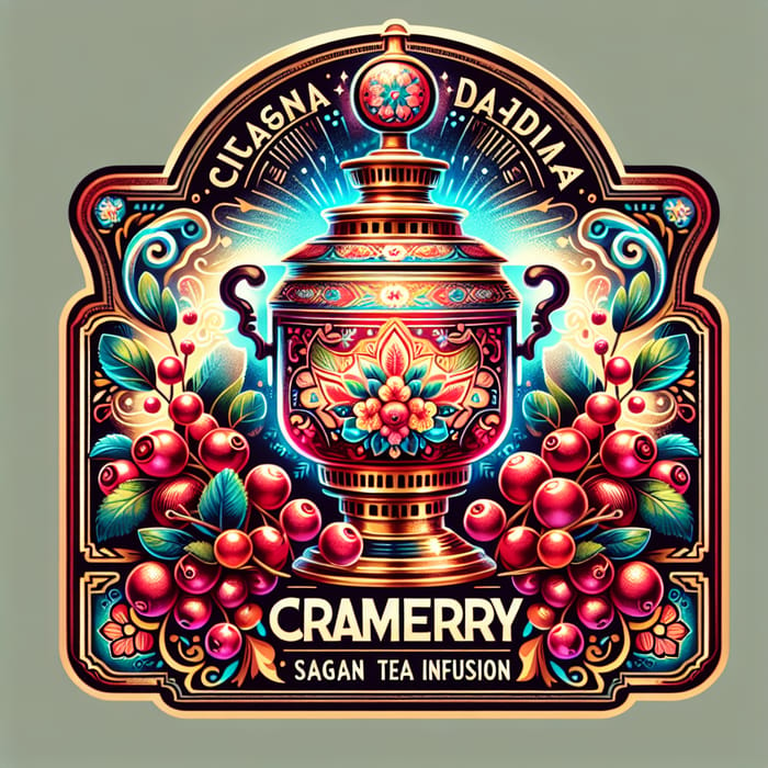 Vintage Russian Folk Art Cranberry & Sagan Daila Tea Label