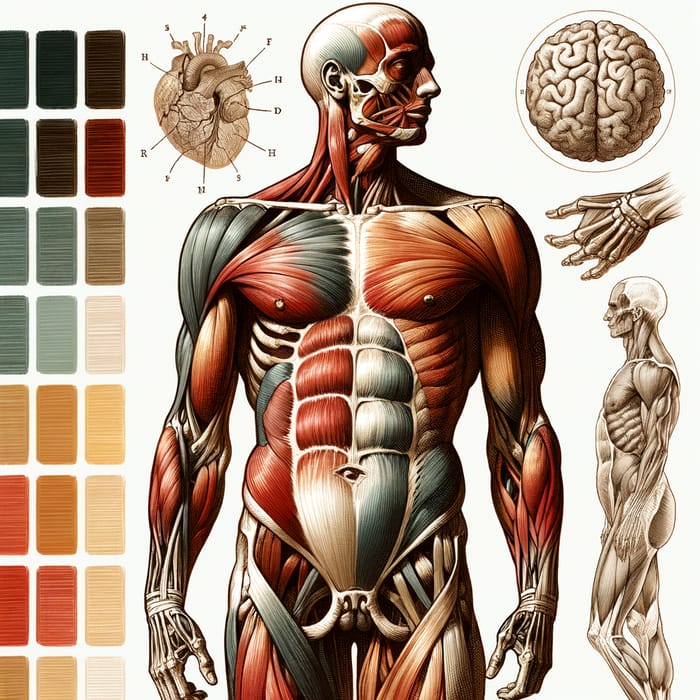 Realistic Male Anatomical Drawing - Detailed Human Body Illustration for Medical Study