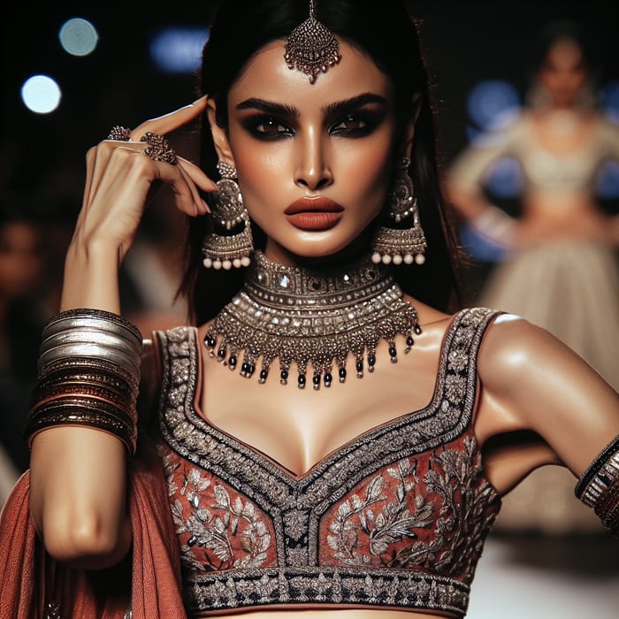 Indian Fashion Model Showcasing Cleavage in Lehenga Choli