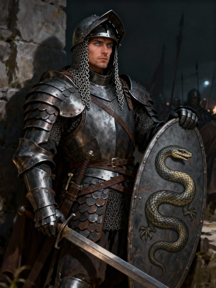 Elite Soldier in Scaled Armor with Snake Shield Elite Soldier in Scaled Armor with Snake Shield