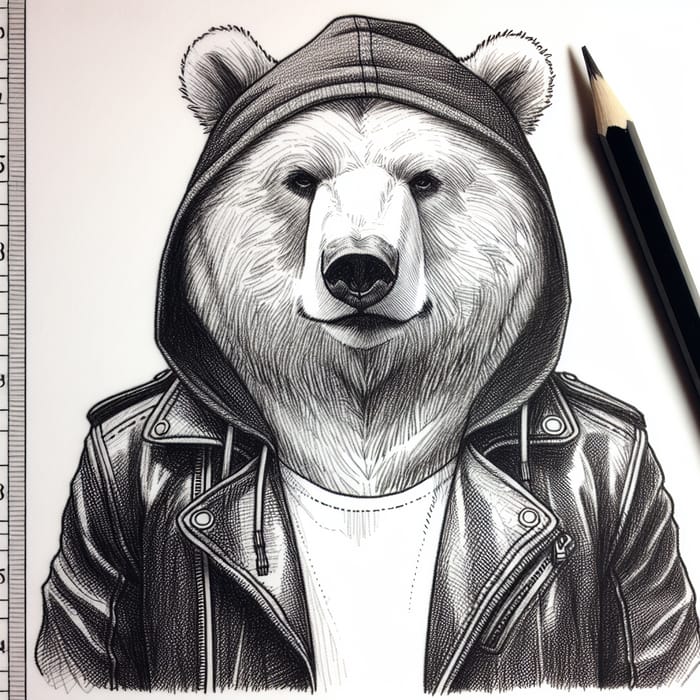 Black Leather Jacket Bear Sketch for Machine Embroidery