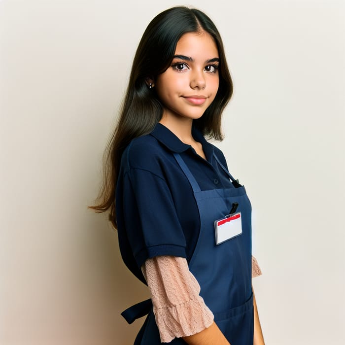 16-Year-Old Cashier in Special Attire Standing Sideways