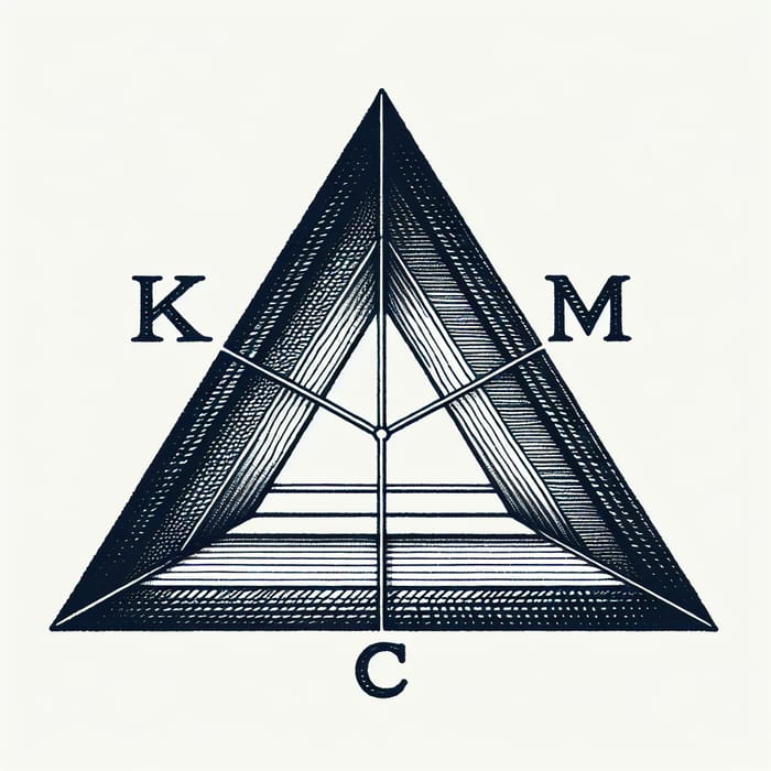 Fine-lined Triangle with Letters k M c | Unique Geometric Design