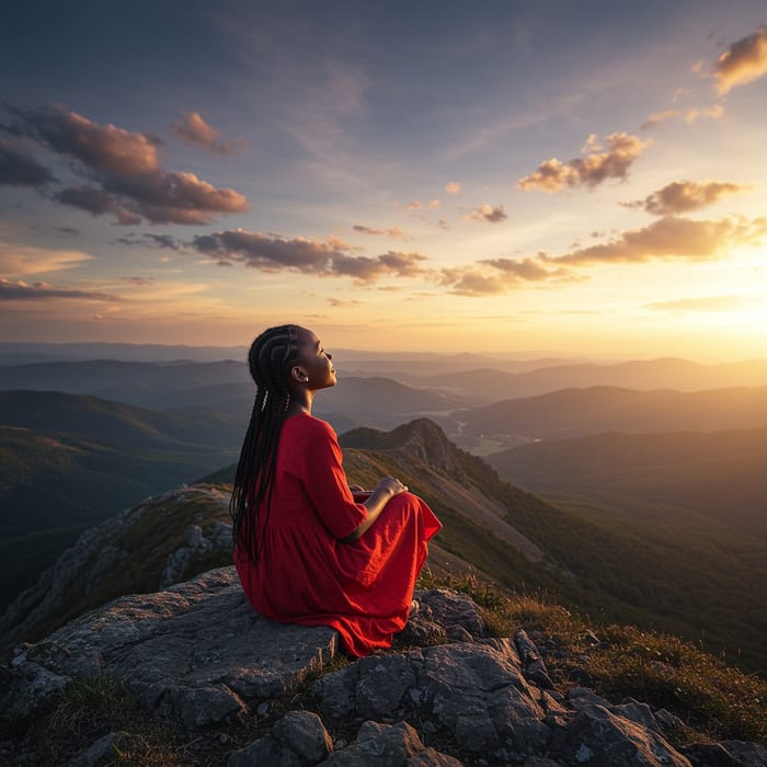 Beautiful Black Girl on Mountain Top