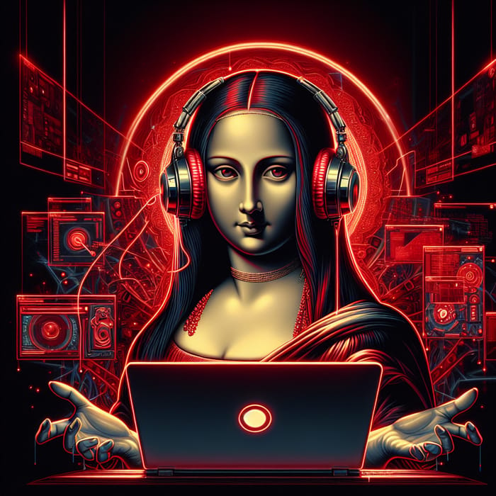 Modern Monalisa with Laptop & Headphones