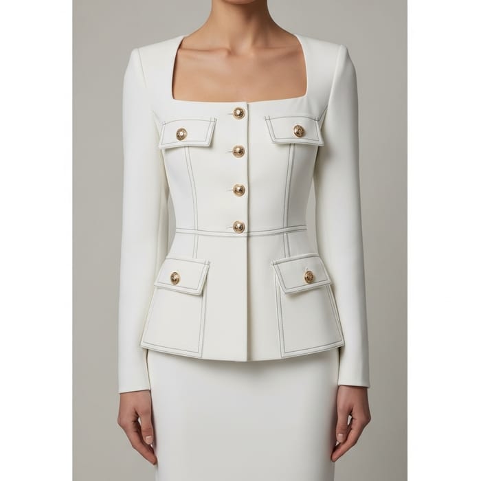Elegant White Women's Skirt Suit for Sophisticated Style Elegant White Women's Skirt Suit for Sophisticated Style