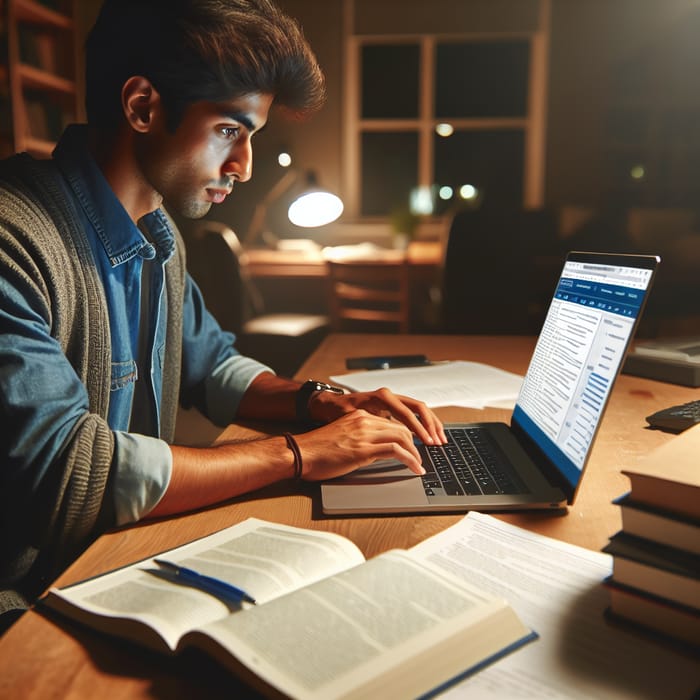 Focused Student Studying with Laptop