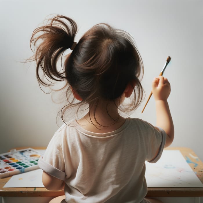 Three-Year-Old Girl Painting in 4K Detail