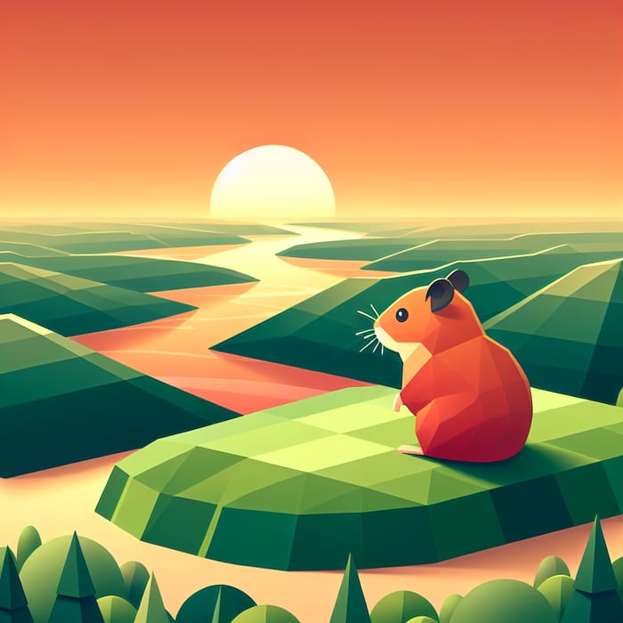 Red Hamster Gazing at River in Twilight Scene