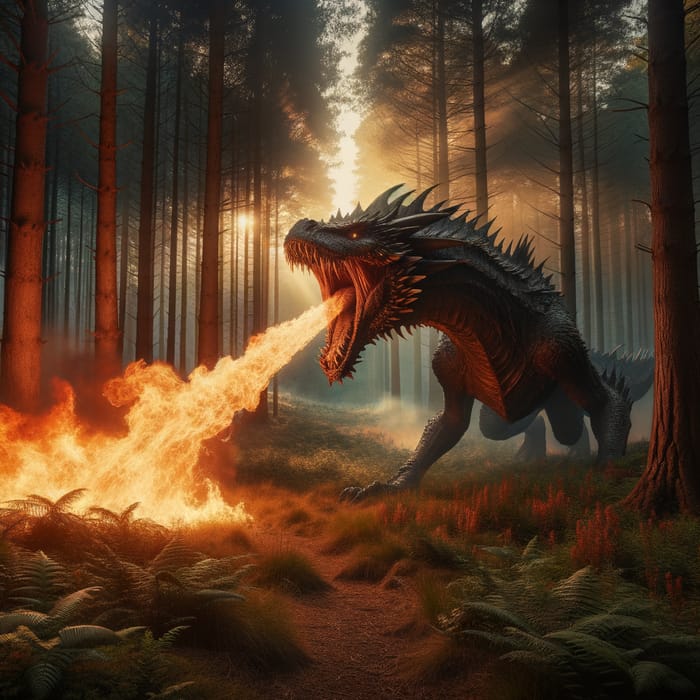 Furious Dragon Breathing Fire in Forest - Awe-inspiring Image