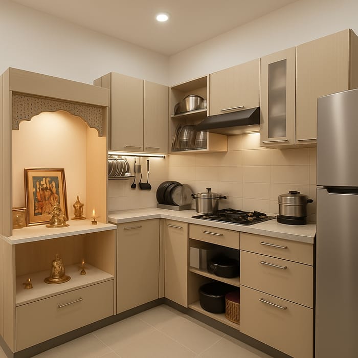 Smart Modular Kitchen Design with Mandir for 1 Lakh Smart Modular Kitchen Design with Mandir for 1 Lakh
