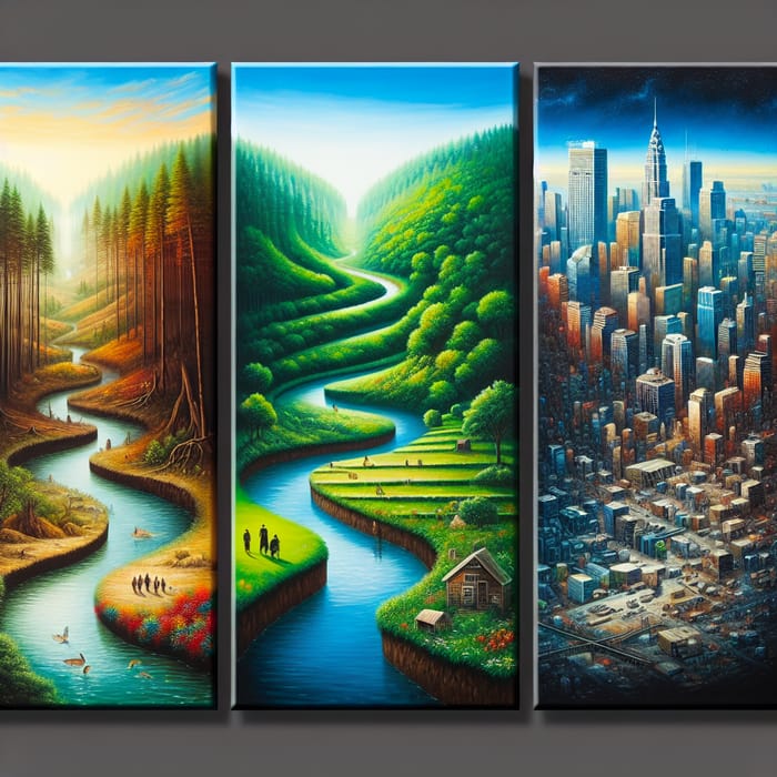 Triptych Artwork - Nature, Human Interaction, Urban Progression Triptych Artwork - Nature, Human Interaction, Urban Progression