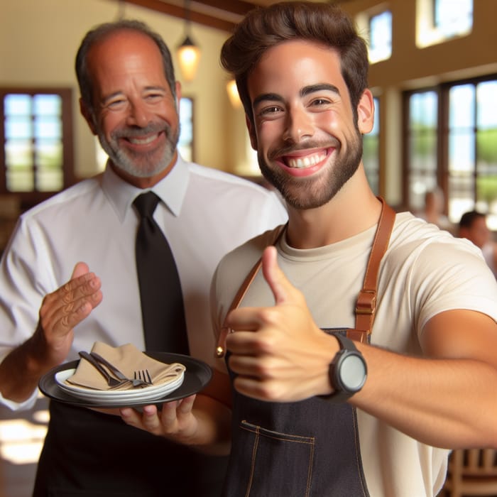 Juan Thanks Hispanic Waiter for Quick and Friendly Service