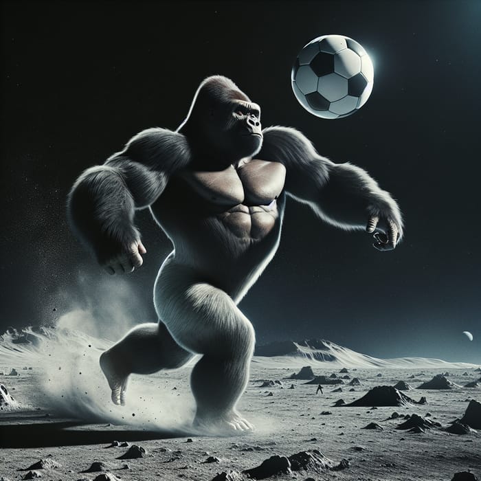 Gorilla Playing Soccer on Moon - Unique Sports Scene