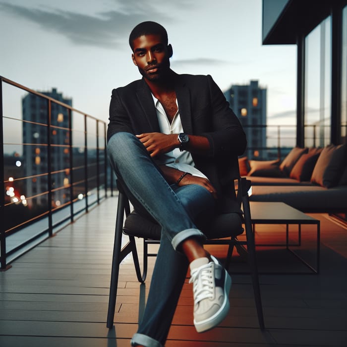 Stylish Modern Man Relaxing on Balcony | Cityscape View