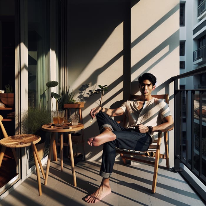 Cool Man Relaxing on Balcony Chair