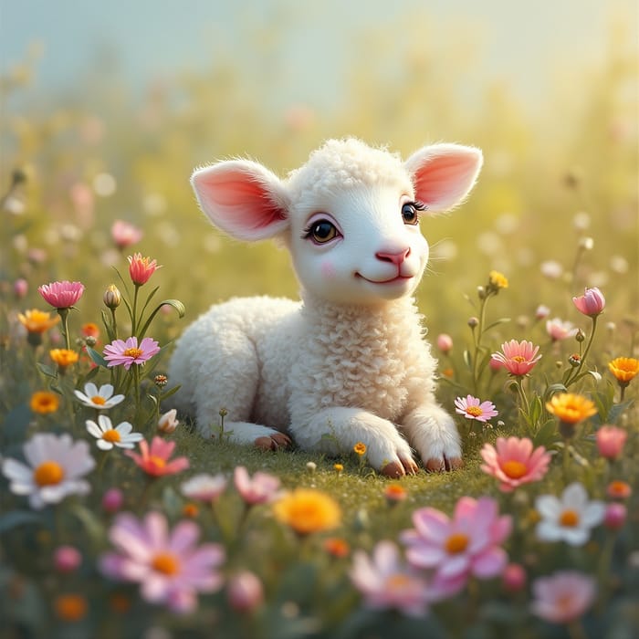 Enchanting Little Prince Lamb in Flower Field