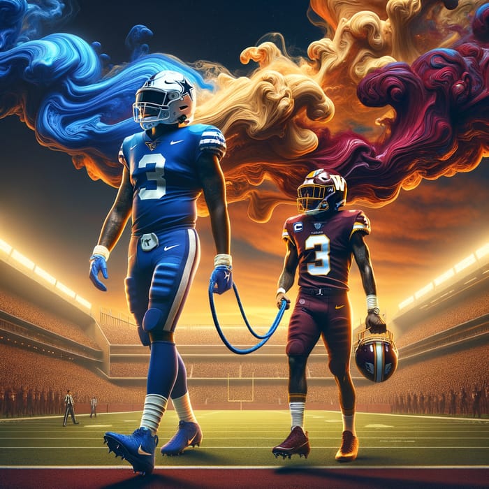 8K Detail: Dallas Cowboy Walking Washington Commando on Leash | Maroon & Gold Clouds