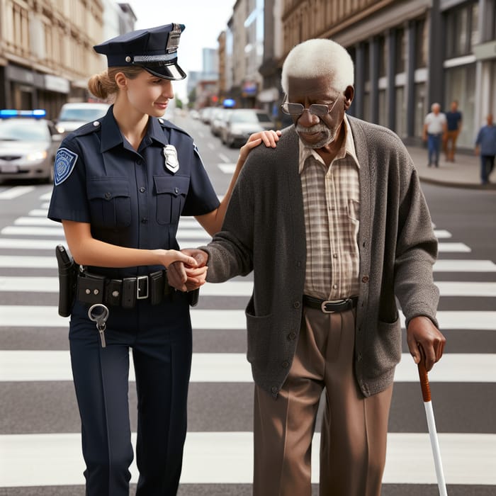 Police Officer Guides Blind Man Safely Across Street