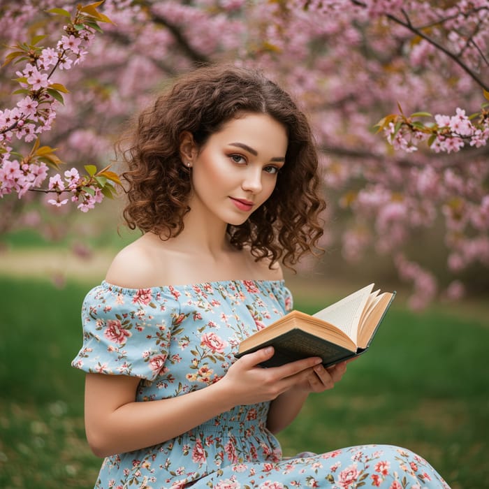 Beautiful Young Woman in Cherry Blossom Garden Beautiful Young Woman in Cherry Blossom Garden