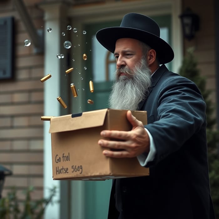 Dramatic Scene: Jewish Man Struggles with Water Delivery