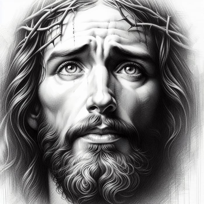 Realistic Pencil Drawing of Jesus Christ with Strong Black Outlines