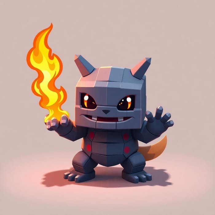 3D Pixel Art Fire Pocket Monster in Minecraft Style