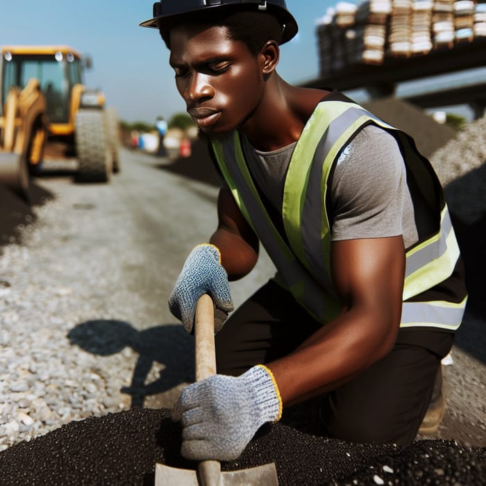 Black Male Construction Worker Building Road in Nigeria