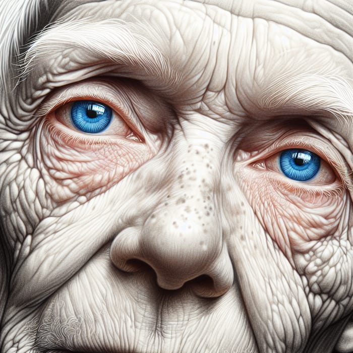 Detailed Portrait of Blue Eyed Albino Elderly Person