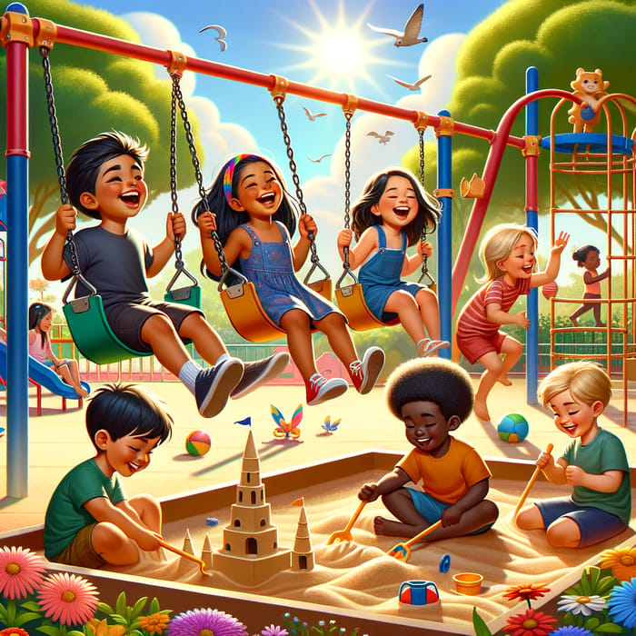 Fun and Diverse Kids at Colorful Playground