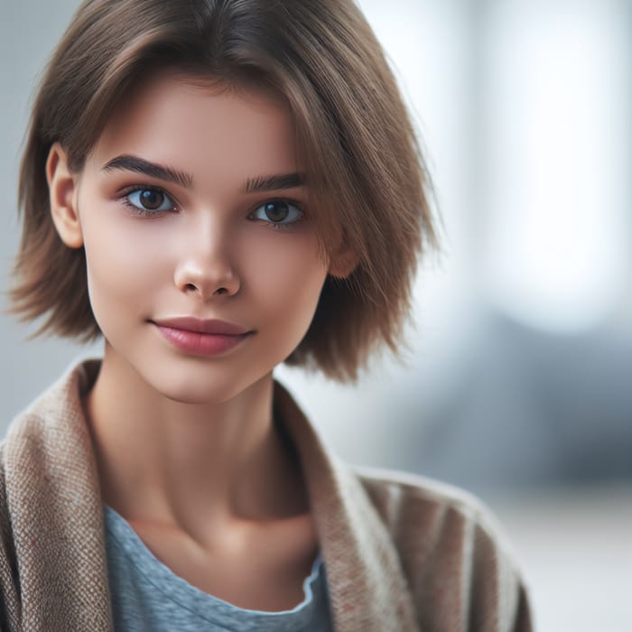 Young Woman with Short Light Brown Hair and Fair Skin | Modern Fashion Outfit