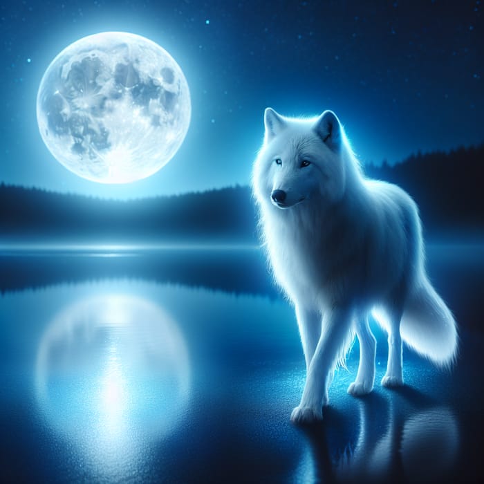 Elegant White Female Wolf by Serene Lakeside