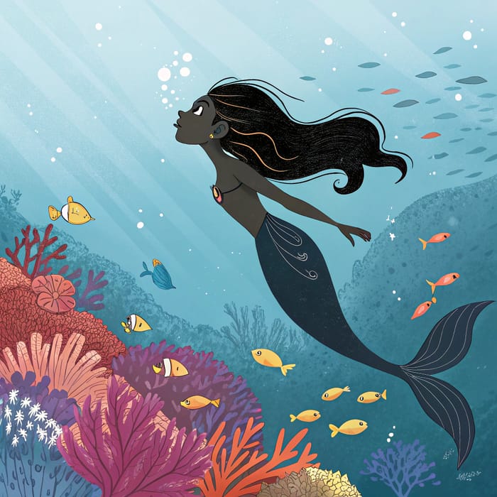 Enchanting Black Mermaid Underwater Art